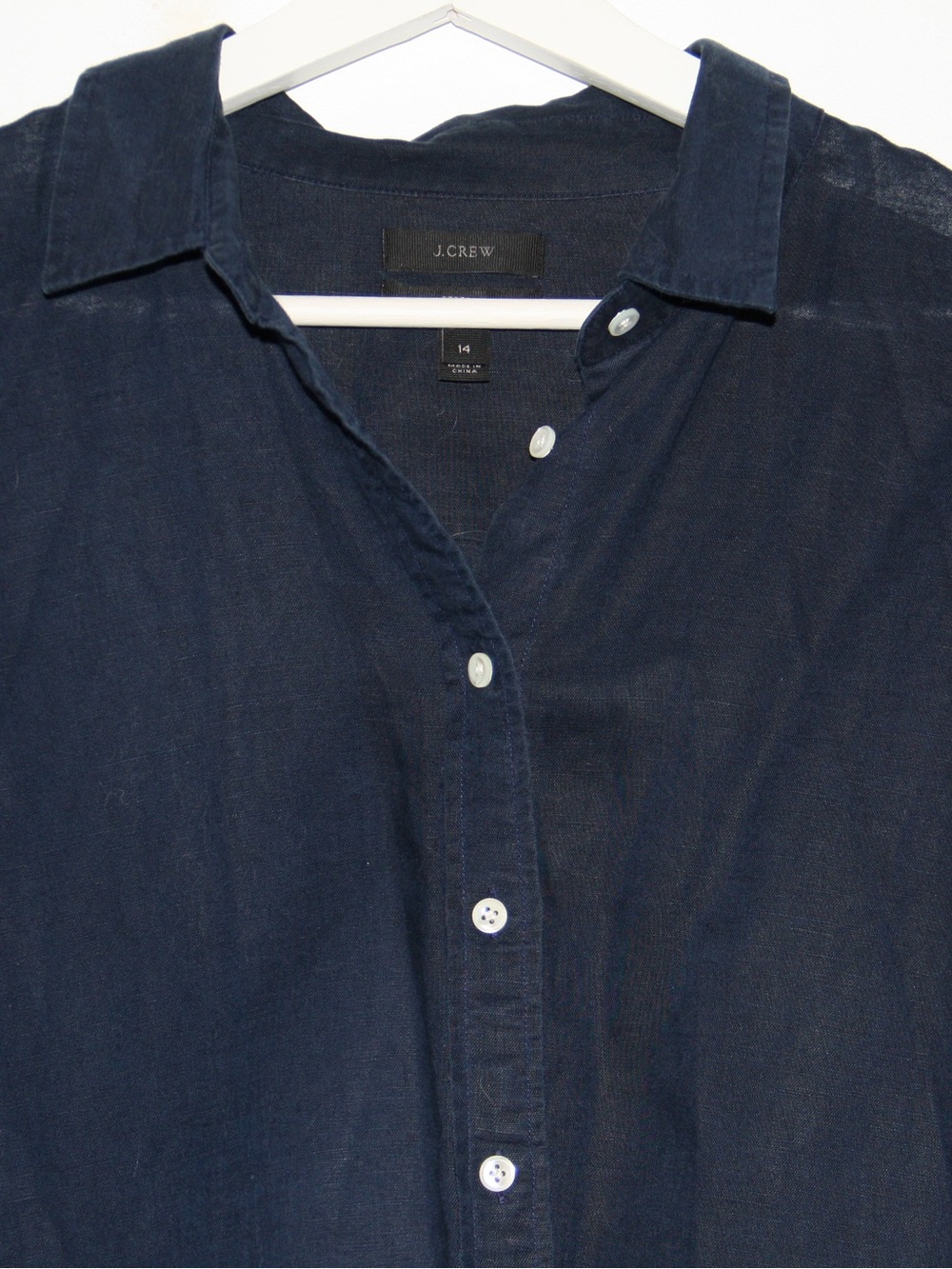 J. Crew Perfect Shirt Linen Button-Up Navy Size 14